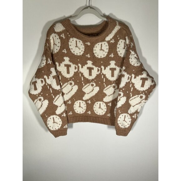 Hilary Smith chunky fisherman rollneck cotton sweater OS Alice in Wonderland - Picture 1 of 9